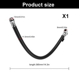 txuzong Tyre Inflator Hose, Removable Tyre Inflator Hose Adapter, Tyre Inflator Hose 36.5 cm Long, with Rubber Ring, for Car, Motorcycle, Bicycle