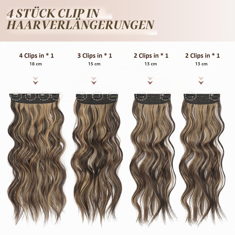 FESHFEN 20" Thick Highlight Long Wavy Synthetic Hair Extensions Full