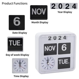 Itigoitie Retro Modern 7.08 Inches Calendar Day Date Flip Desk Wall Clock (White)(No Battery Included)