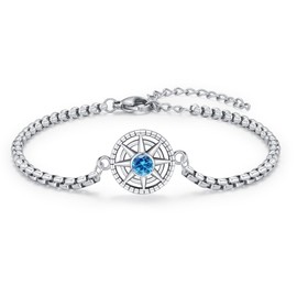 OHAYOO Women's Bracelet Silver 925 Compass Birthstone December Blue Topaz Bracelet Jewelry for Women Men Girls Teenager Gifts