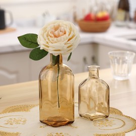 GMWD Glass Flower Vase Set of 6 Yellow Clear Bud Vases, 14.5 Oz 8 Oz Apothecary Bottle Vases Decorative for Centerpieces Home Decoration Wedding Reception Table Decor