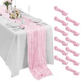 Bailarina 12 Pack Cheesecloth Table Runner 17x108 Inch Long Gauze Cheese Cloth 9ft Wrinkled Sheer Table Runner for Wedding Reception Birthday Party Table Decoration (Pink)