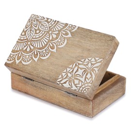 Ajuny Handcrafted Decorative Wooden Jewelry Box Flower Design Multipurpose Treasure Chest Jewellery Storage Organizer Trinket keepsake Earrings, Necklaces Watch Box, Great for Gifts - 8x5 Inch