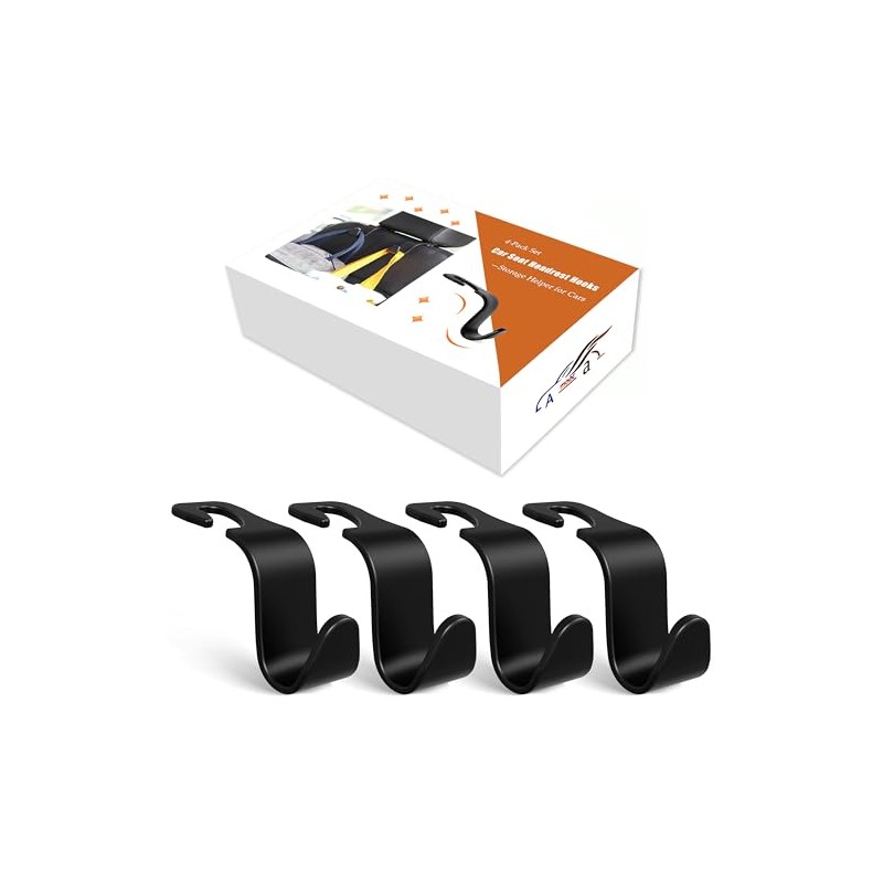 Amooca 4-Pack Car Headrest Hooks for Bags and Coats
