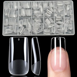 600 Puntas de Uñas Postizas Soft Gel, Tips Acrílicos Transparentes en Forma Almendra, 12 Tamaños Incluidos, Uñas Falsas Semimate para Manicura DIY y Salones (Estilo A)