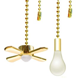 Ceiling Fan Pull Chain, 13.6 Inches Fan Pulls Set with Connector, 2 Pack 3mm Diameter Beaded Ball Fan Pull Chain Brass