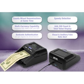 Counterfeit Bill Money Detector Machine with LCD Display, Portable Compact USD/EUR/GBP/MXN, Adding Machine, Total Value & Add Function, Power Cord & Rechargeable Battery, by Better Office Products