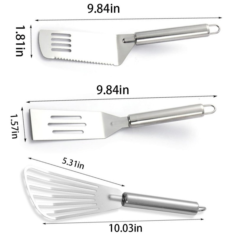 3 PCS Stainless Steel Fish Spatula Set Nonstick Cookware Flip
