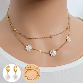 Fashion Jewelry Stainless Steel Flower DaisyFlower Necklace Double Layering Necklace Earrings Jeweley Set - Color: Bracelet A801