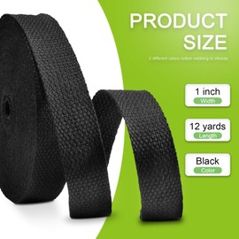 Cotton Webbing 1 Inch 12 Yards Black Cotton Webbing Straps for Bags Handles, 1 Inch Weave Webbing for Cloth Tote Bag Straps Making,Cloth Belt, DIY Crafts Decoration (Black 12Yards)