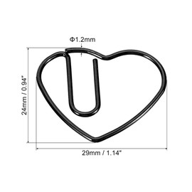 sourcing map Paper Clip Heart-Shaped Cute Decorative Fun Clips Bookmarks 1.1 Inch Black for Organize Office Home, Pack of 100