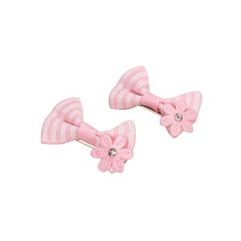 Pink Stripe Bow Rhinestone Sunflower Bobby Pin Set (4 Pcs)
