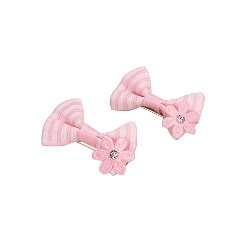 Pink Stripe Bow Rhinestone Sunflower Bobby Pin Set (4 Pcs)