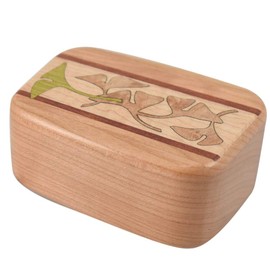 American Made Hardwood Pill Box (Large Size) - Cherry Wood with Inlaid Ginkgo Design