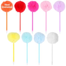 Pompom Ballpoint Pens, Cute Fluffy Ball Pens, Plush Fuzzy Pens, Macaroon Colour Ballpoint Pompom Gift for Office Women Coworkers, 9 Colours, Pack of 36