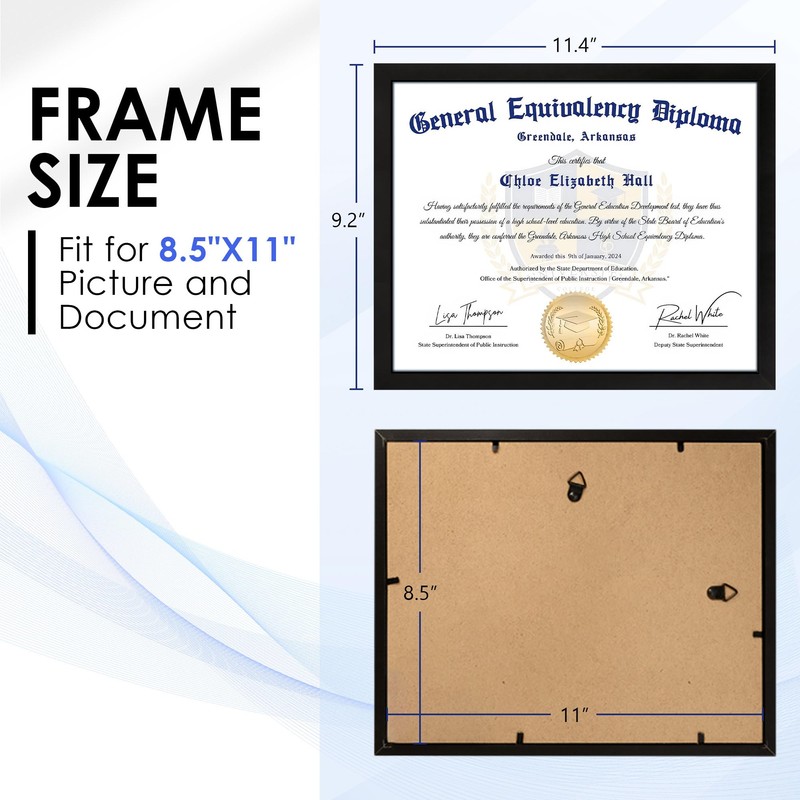 FIXSMITH 8.5x11 Diploma Frame, Black Picture Frame with Clear Plexiglass,