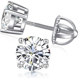 Stud Earrings Screw Back Diamond Studs Screw Back Cubic Zirconia Earrings Sterling Silver Screw Back Earrings 7mm CZ Earrings Studs Silver CZ Stud Earrings for Women Diamond Earrings Studs Fake