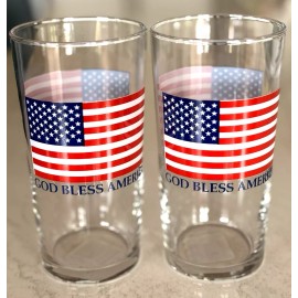 Libbey VTG GOD BLESS AMERICA Libbey FLAG Patriotic Tumbler Glass Beer Water 20oz NEW!!