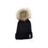 Kids Fur Pom Pom Black Knit Winter Beanie Ski Cap