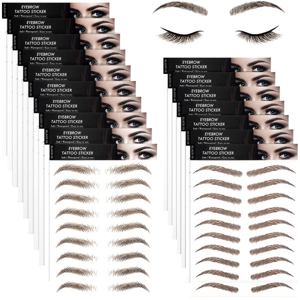 9 Sheets 4D Hair-Like Authentic Eyebrows Waterproof Eyebrow Tattoo Stickers Eyebrow Transfers Stickers Eyebrow Grooming Shaping Sticker for Women Girls Makeup Supplies, 9 Styles 87 Pairs (Light Brown)