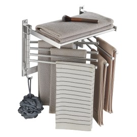 Towel Rack, 7 Arm Wall Mounted Towel Holder Swivel Towel Rack Foldable Towel Shelf with Movable Hooks for Laundry Room, Bathroom, Bedroom (White)