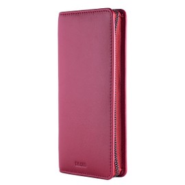 DiLoro Leather Zippered Triple or Quad Pen Case Pencil Pouch Holder for Three or Four Fountain Ballpoint Rollerball Pens or Glasses (Nappa Red)
