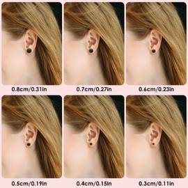 Yolev 6 Pairs Dot Stud Earrings Black Round Flat Top Stud Earrings Set Unisex Stainless Steel Ear Studs for Women Men Girls (3 mm-8 mm)