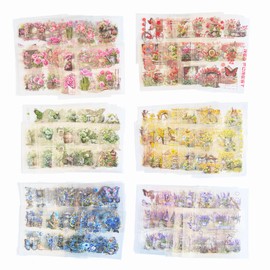 150 Sheets Flower Scrapbooking Stickers, Precut Floral Natural Garden Flowers Butterfly PET Stickers with Scrap Book Paper for Scrapbook Supplies Junk Journals Craft