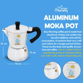 Any Morning Espresso Stovetop Coffee Maker, Real Cuban Italian Coffee Maker Stovetop, Moka Pot 6 Cup, Healthy Aluminum Moka Coffee Maker, PBA Free Greca Coffee Maker, 8 Oz, 6 Expresso Cups Silver