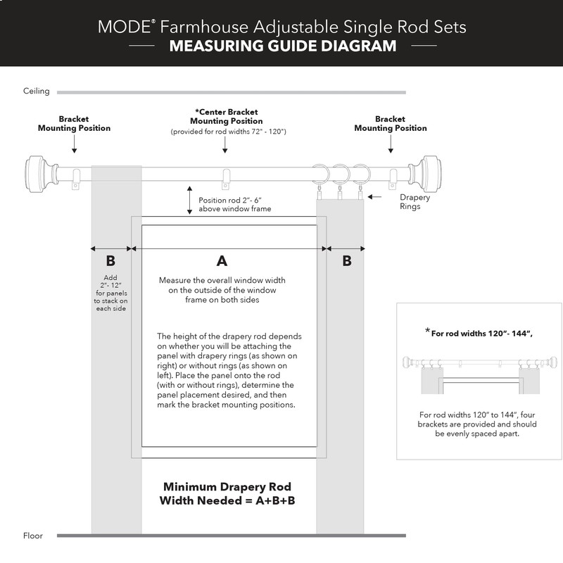 MODE Farmhouse Collection 1 1/8" Diameter Curtain Rod Set with