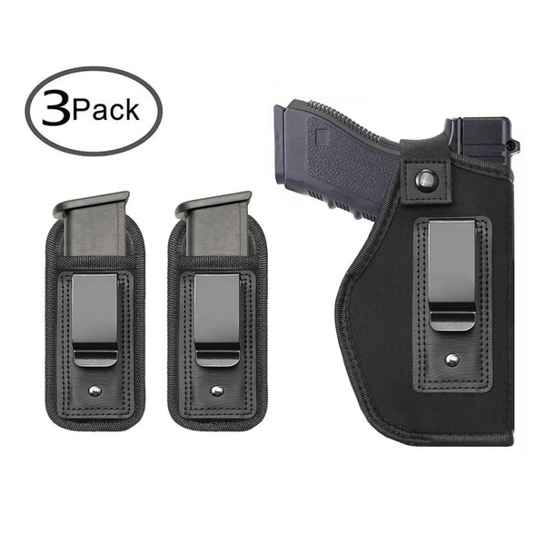 Tacwolf 3 Pack Universal IWB Holster Magazine Pouch for Concealed Carry Inside Fits Firearms Glock 19 17 26 27 43 S&W M&P Shield 9/40 1911 Taurus PT111 G2 Sig Sauer Ruger