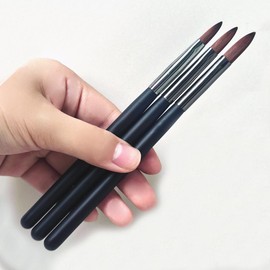 Acrylic Nail Brush Set, 3Pcs Acrylic Powder Nail Brushes for Acrylic Application, Nail Art Brush for 3D Carving & Detailing Design, Nail Extension Manicure Tool, Size 8/10/14, Black
