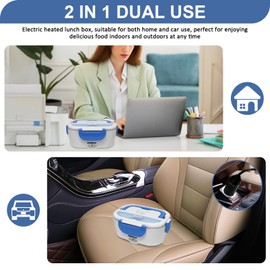 kisidus Electric Lunch Box 3-in-1, 1.5L Stainless Steel Food Container, Portable Warming Container for Food for Household and Car, with Fork & Spoon (Blue)
