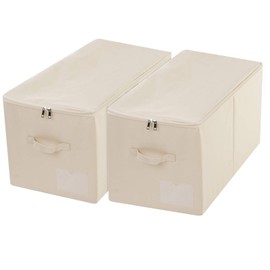 iwill CREATE PRO Pack of 2, Zip Lidded Wardrobe Storage Bins, Foldable & Washable, Beige