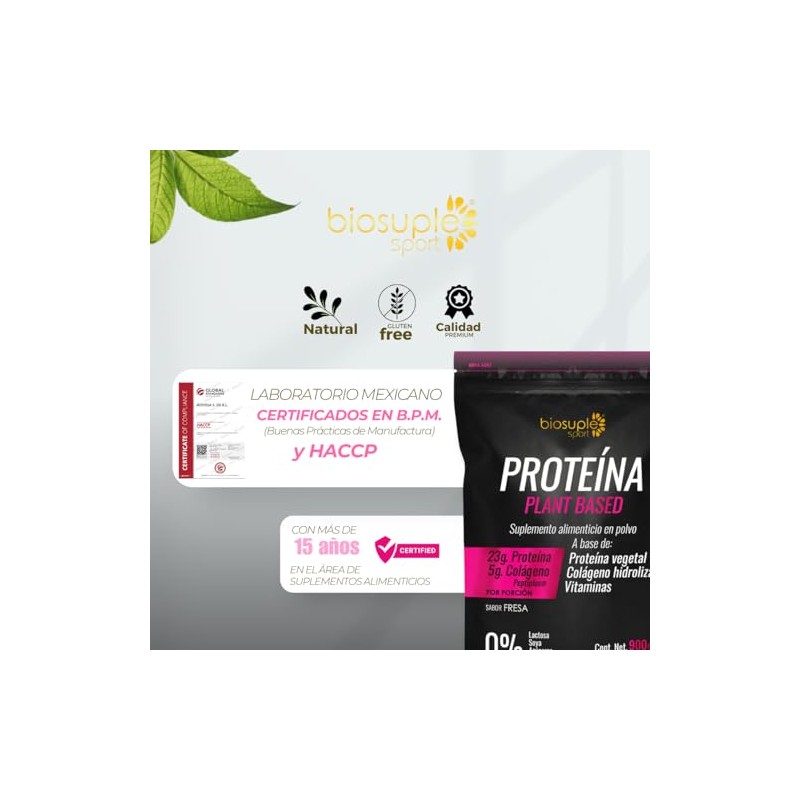 BIOSUPL Protena Vegetal adicionada con Colgeno Hidrolizado,Magnesio y Vitaminas, Sabor