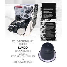 THE EDEN PROJECT 100 LUNGO Home Compostable Coffee Pods - Compatible with Nespresso Original system coffee machines - EXTRA VALUE 100 POD PACK