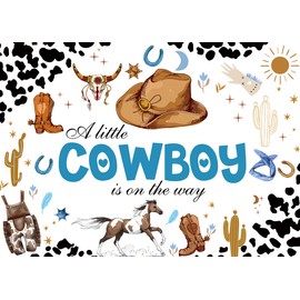Cowboy Baby Shower Backdrop Wild West Theme A Little Cowboy is On The Way Photography Background Boy First Rodeo Birthday Rustic Cow Party Decorations 7x5FT