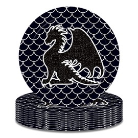 24 Pcs 7" Black Dragon Party Plates Dragon Party Theme Birthday Supplies Decorations Disposable Paper Dessert Round Plates for Wedding Baby Shower Birthday