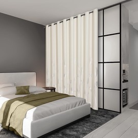 Estelar Textiler Cream Beige Curtain for Sliding Door 100W x 84L Inch Long Silver Palm Curtain Light Filtering Window Energy Saving Curtain for Living Room,8.3ft Wide x7ft Long, 1 Panel