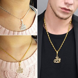 GOLDCHIC JEWELRY Stainless Steel/Copper Muslim God Allah Pendant Arabic God Allah Chain Unisex Arabic God Allah Necklace for Women/Men, Lead, copper, copper. Contains, Zircon