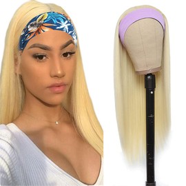 Capurchra Blonde Headband Wig Human Hair 613 Straight Headband Wigs None Lace Front Machine Made Wig Real Remy Hair Half Blonde Color for Women 22 Inch