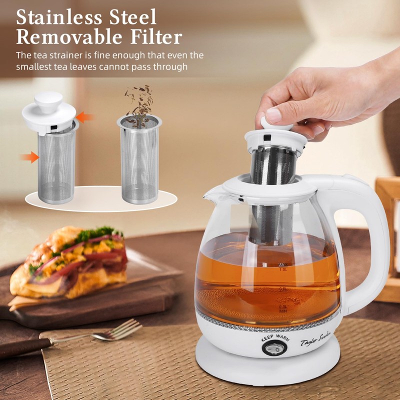Taylor Swoden Electric Kettle with Tea Infuser, 1L Small Electric