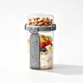 Overnight Oats Containers with Spoon & Fork, Double-layer 28oz Mason Jars for Fruit & Nuts, Chia Seed Pudding Jars, LeakProof Oatmeal Jar for Cereal Milk Salad Yogurt Meal Prep Travel Picnic - 1 Pack