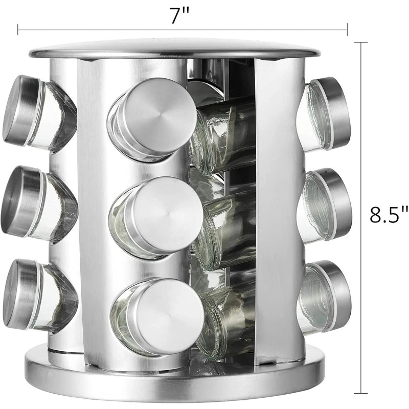 Cheer Collection Rotating Spice Rack with 12 Jars Silver