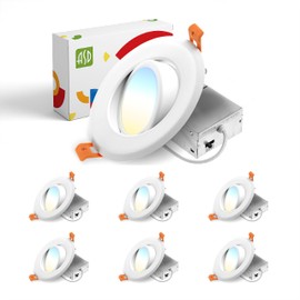 ASD 4 Inch Gimbal LED Recessed Light with Junction Box, 12W 842Lm, 2700K/3000K/3500K/4000K/5000K Adjustable Directional Lighting, Dimmable Rotatable Slim Swivel Spotlight, UL Energy Star White 6 Pack