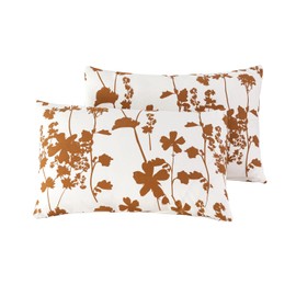 SUSYBAO Rust Botanical Pillowcases King Size 100% Cotton Terracotta Floral Pillow Cases Decorative Envelope Closure White Flower Patterned Pillow Covers Rust Pillow Protector (2 Pack, 20 in x 36 in)