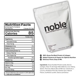 Noble All-in-One Vanilla Protein Powder, 21g Grass-Fed Beef Protein & Collagen, Colostrum & Organ Blend, Whey-Free, Seed Oil-Free, Zero-Carb, 30 Servings (1.75lbs)