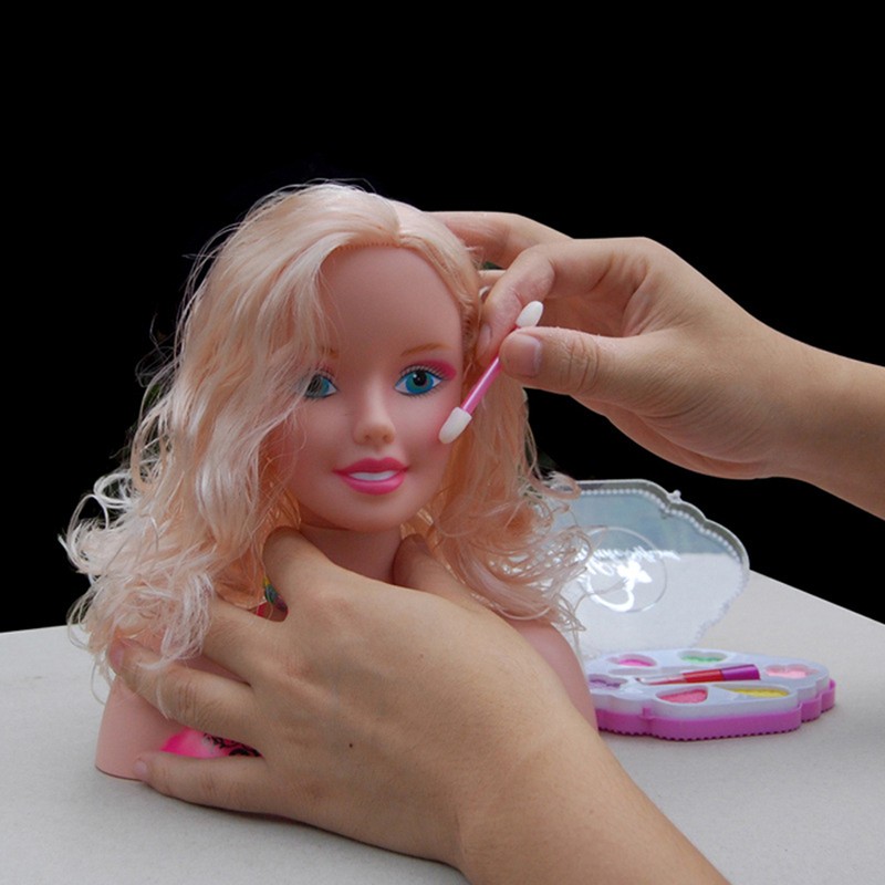 Makeup Pretend Playset for Children 17Pcs Hairdressing Styling Head Doll