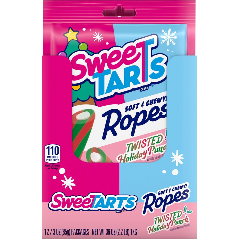 Sweetarts Ropes Twisted Holiday Punch, Christmas Candy, Stocking Stuffers, 3oz,