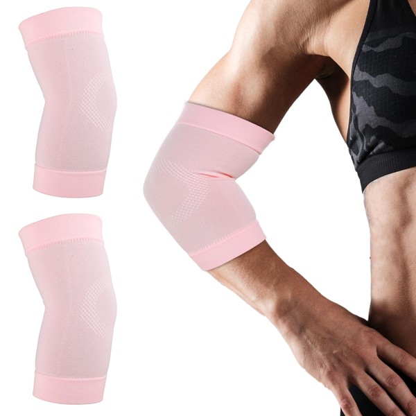 COMNICO Elbow Brace, Compression Sleeve Nylon Tennis Golfer Elbow Joint Support Sports Protection Arm Support Sleeves Pain Relief Pads for Men and Women (Pink)